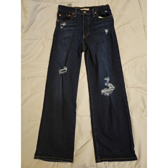 Levi’s Ribcage Straight Ankle Jeans Women’s 27 High Rise Distressed Button Fly - Picture 5 of 8